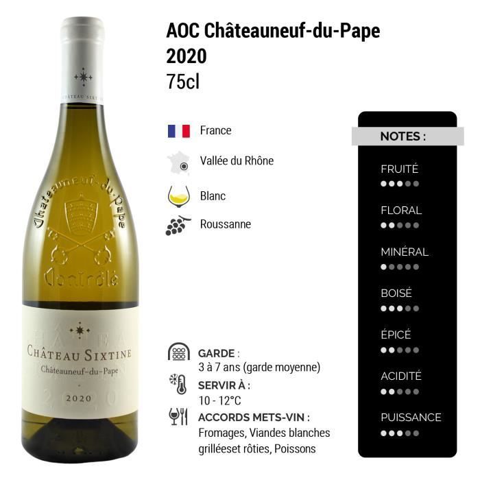 Château Sixtine Châteauneuf-du-Pape Blanc 2020 - Lot de 3x75cl - Vin AOC Blanc de la Vallée du Rhône - Cépage Roussanne