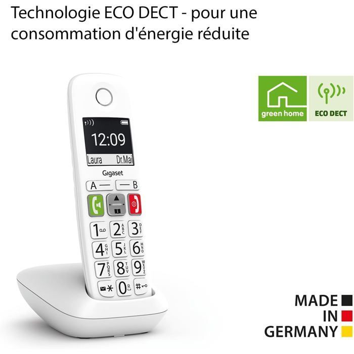 FLEUVE - Telefono fisso - E290 - Telefono per anziani - Tasti grandi - Suono amplificato - Accesso diretto ai numeri importanti - Bianco