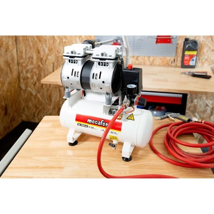 Compresor silencioso - MECAFER - 425513 - 6L - 0.5HP - Gris