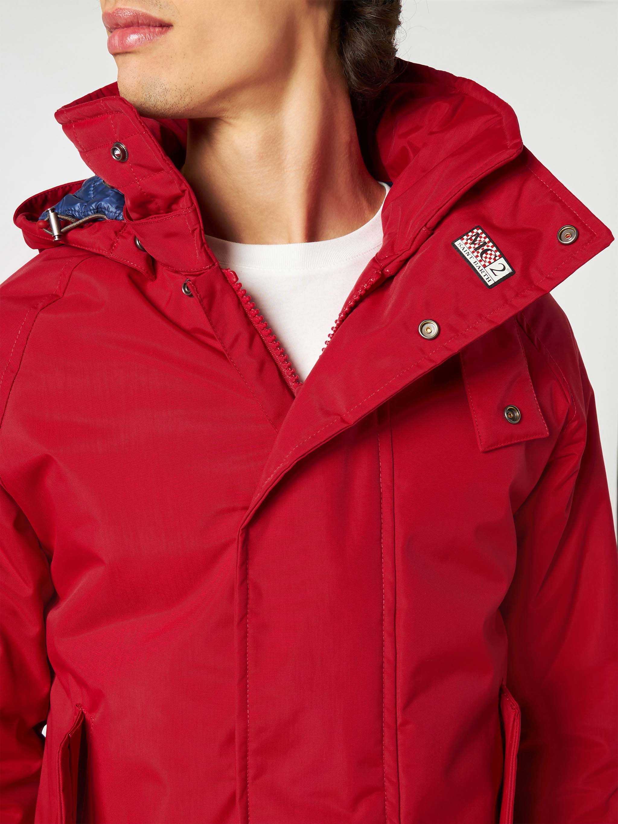 Voyager herenparka met capuchon in rood