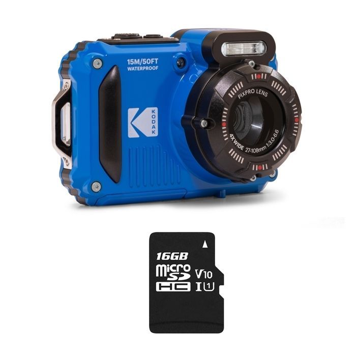 KODAK Pixpro Pack WPZ2 + 1 Kodak SD card - Compact 16MP, Waterproof to 15m, Shockproof, 720p Video, LCD Screen - Blue