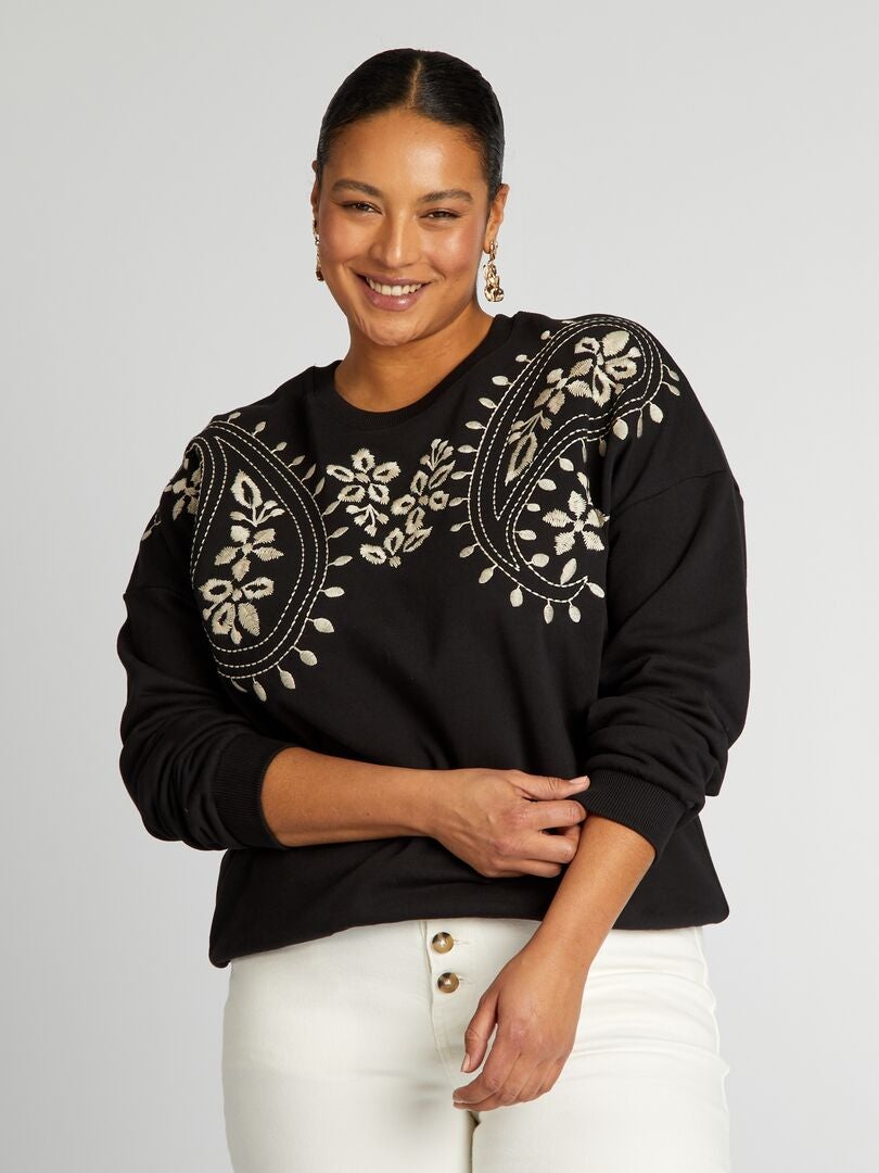 Sudadera de tejido polar con bordado - NEGRA