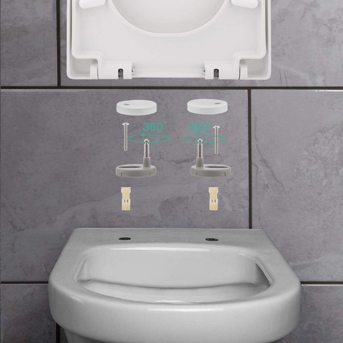 Universele toiletbril - HIMIMI - 45x36x5,3 cm, softclose toiletbril met eenvoudige installatie en reiniging, wit, D-vorm