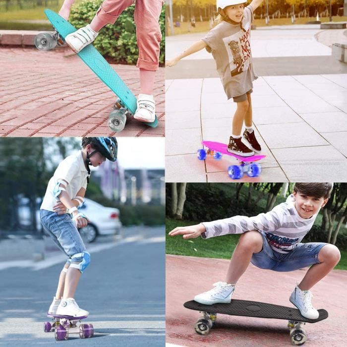 Skate - SINBIDE - PRETO - Shape Retrô - Rodas com Luzes de LED - 55,8x15,2x12,5 cm