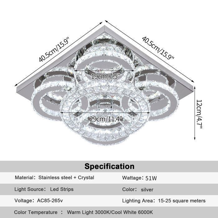 lustre cristal k9 led salon moderne plafonnier télécommande dimmable 3 couleurs