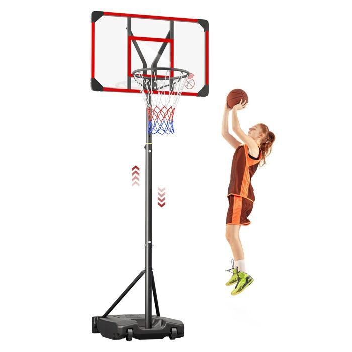 Basketball Hoop - NECHE - Adjustable Height 147-260CM - On Wheels - Red