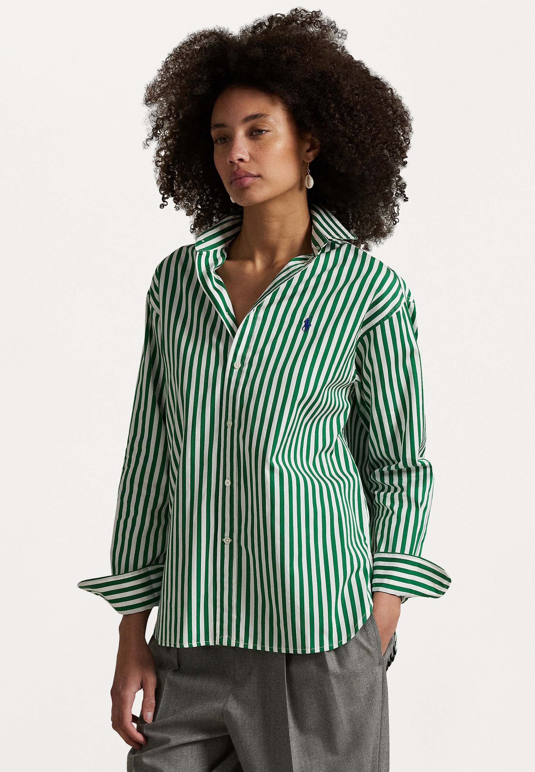 Polo Ralph Lauren RELAXED FIT GESTREIFTES BAUMWOLLHEMD - Bluse mit Knopfleiste - Grasgrün/Weiß