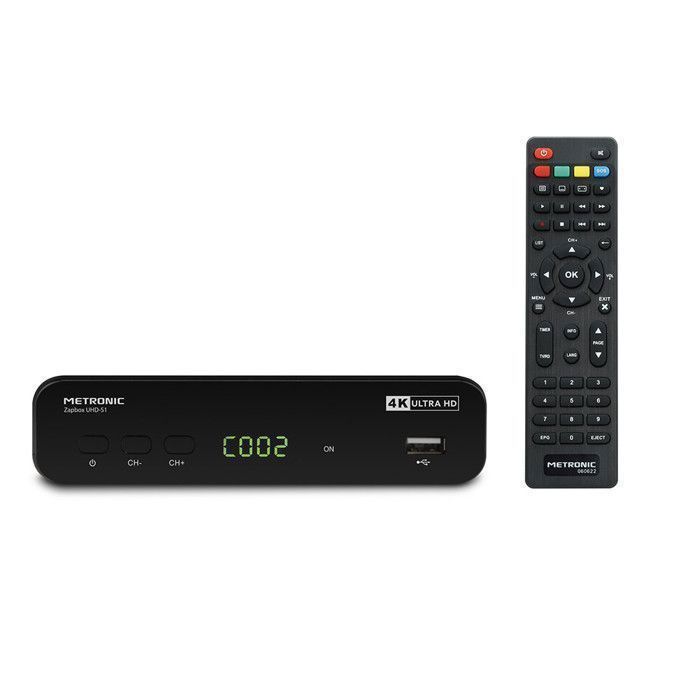 Decodificador de TV digital terrestre 4K Ultra HD METRONIC 441701 com porta USB - Canais de TV gratuitos - Controle remoto - Entradas SCART, HDMI e de antena