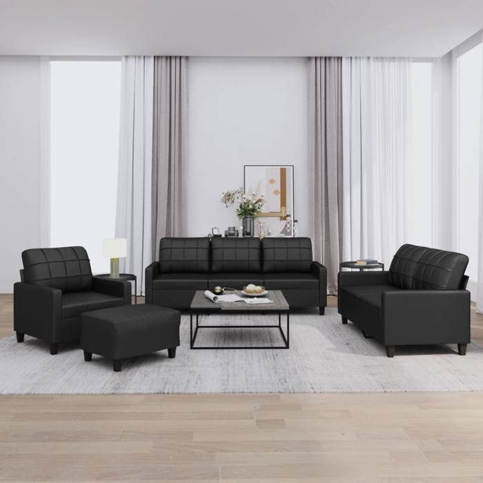Juego de sofás de 4 piezas vidaXL con cojines, sofás con reposabrazos y respaldo, juego de muebles con reposapiés 3201343