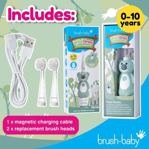 Zubní kartáček Brush Baby WildOnes™ Koala a zubní pasta s mátou jablečnou