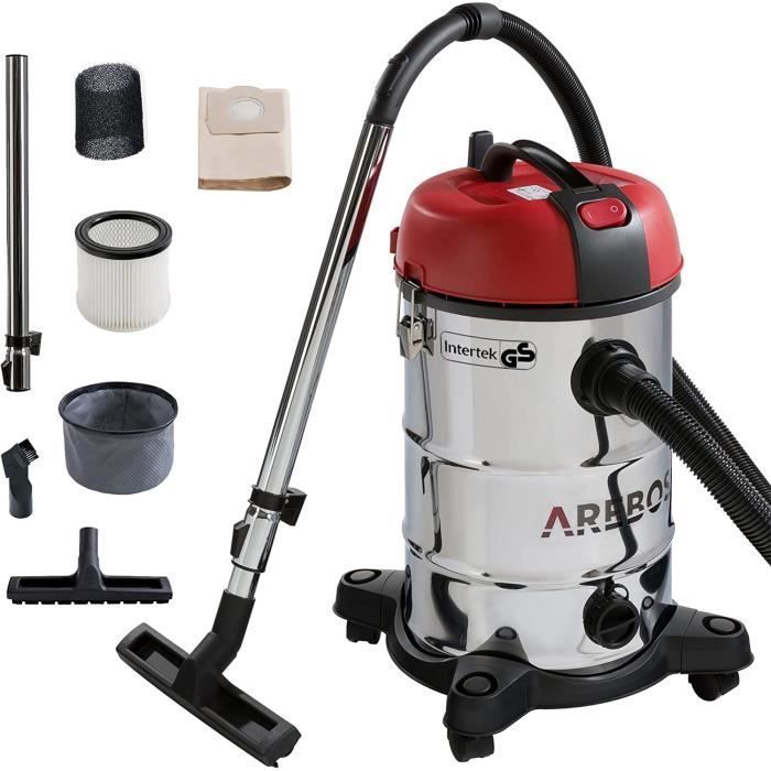 AREBOS Aspirateur Industriel | Aspirateur Sec et Humide avec Filtre | 1800W | 30L | Acier Inoxydable | Rouge