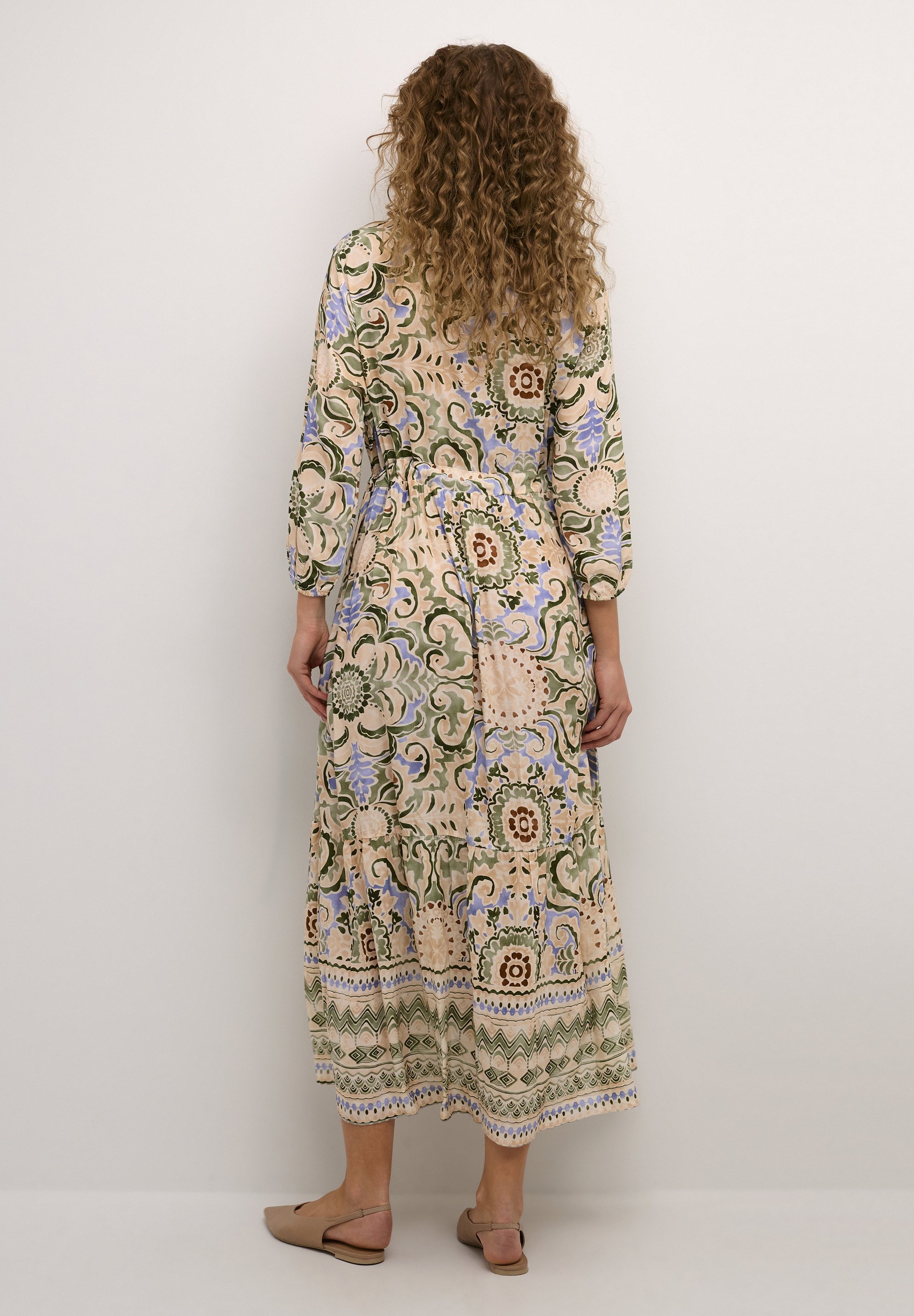 Crème CRAlora - Maxi-jurk - kaki bloemenbehang