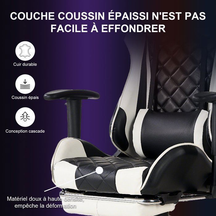 Silla gaming FOXSPORT - Modelo ergonómico - Altura regulable - Reposapiés telescópico - Capacidad de carga de 150 kg - Blanca