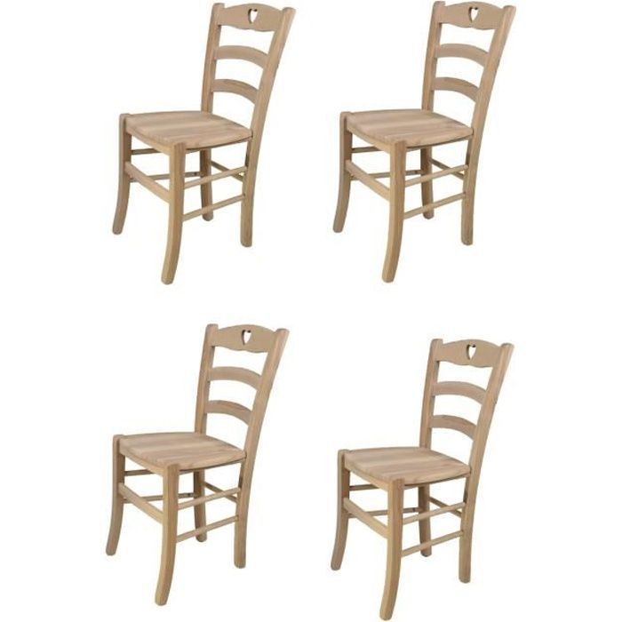 Tommychairs - Set of 4 CUORE kitchen chairs, sturdy frame in polished, untreated beech wood, 100% natural, wooden seat
