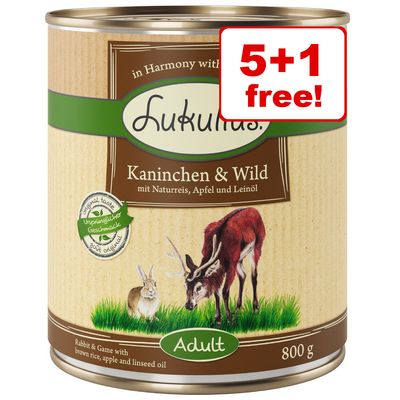 x 800 g Lukullus Natürliches Nassfutter für Hunde – 5 + 1 gratis!*