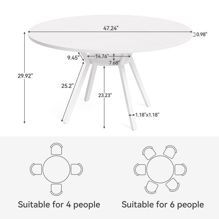 Tavolo da pranzo rotondo, Little Tree, 120×120×75 cm, tavolo da cucina con piano effetto MDF e gambe in metallo, bianco