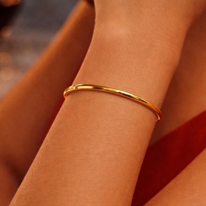Bracelet JONC Femme Plaqué Or 18 Carats Rigide Fil Rond Épuré Diamètre 66mm Bijou Poinçonné Éclat Miroir Cadeau Luxe Classique Chic