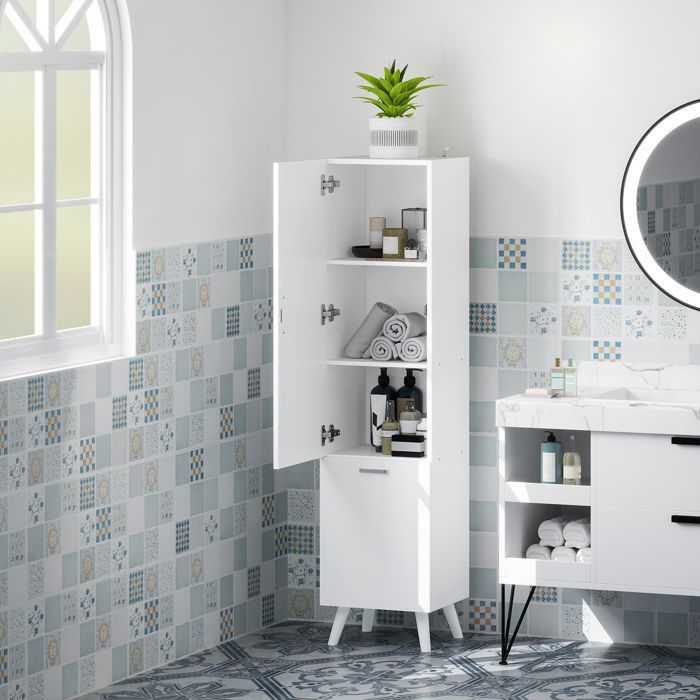 Badkamerkast met kolom - HOMCOM - kasten met deuren - 35 x 31,5 x 144 cm - wit