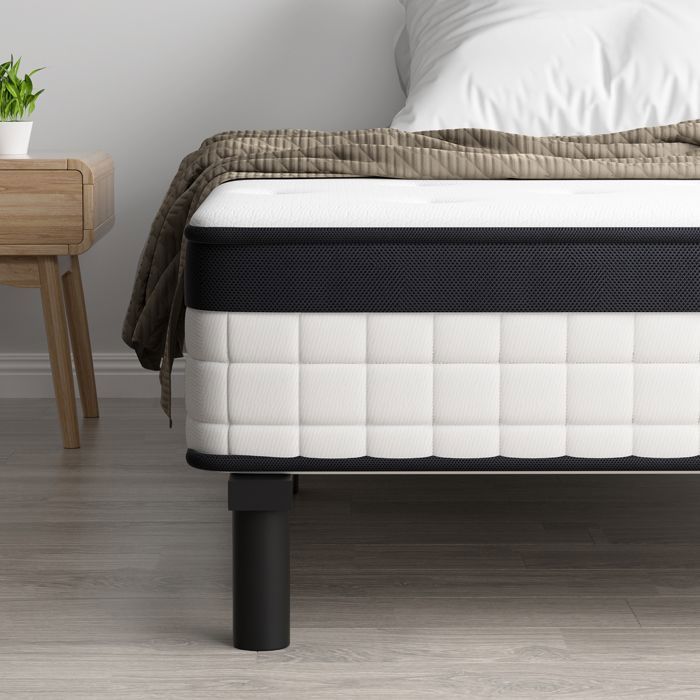 Conjunto de colchón y base de cama de 90 x 190 cm, STANEW de 18 cm de grosor, colchón de muelles ensacados y robusto armazón de cama de hierro con 6 patas.