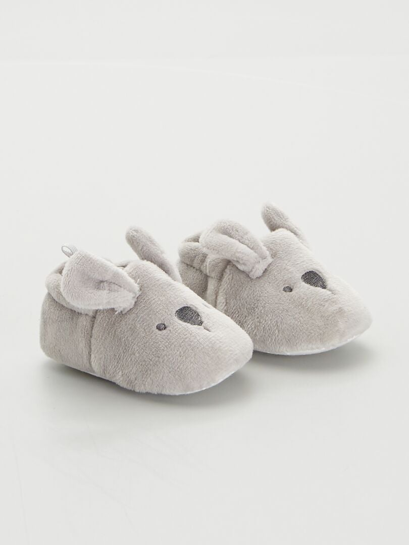 Pantufas de veludo para bebê - cinza