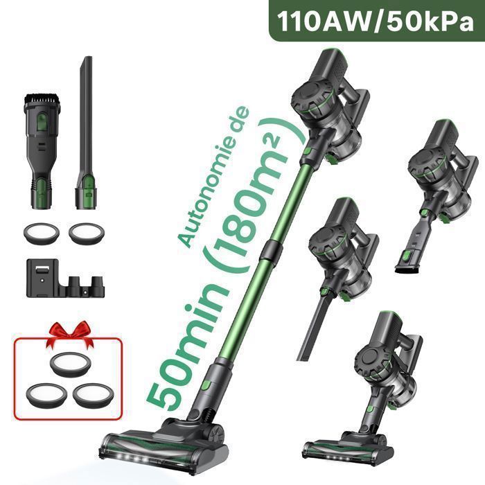 Vactidy Blitz V9 Pro - Aspirateur Balai sans Fil - Puissance 110 AW - 50  kPa - 500 W - 50 min Autonomie - Écran LED