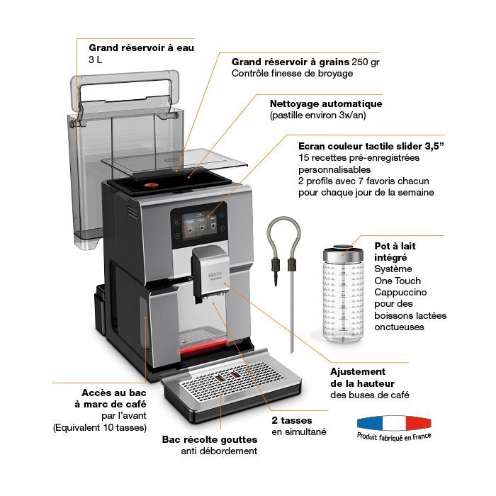 Macchina da caffè automatica KRUPS con macinacaffè integrato, schermo touch a colori, 15 ricette, EA875E10