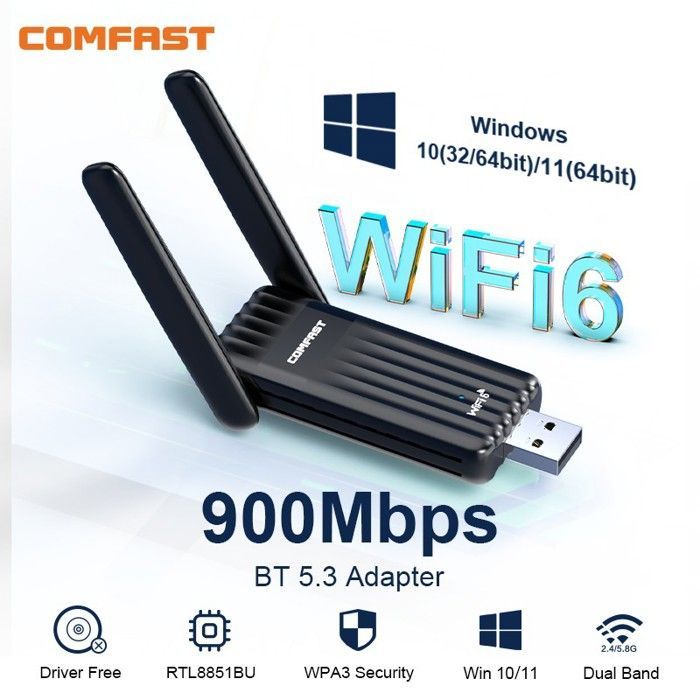 Adaptador USB WiFi 6 - RNCYN - BT 5.3 - Doble banda 2.4/5G - Sin necesidad de controladores - Para portátil - Inalámbrico