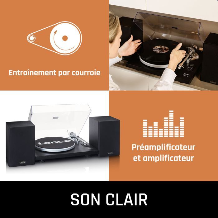 Lenco LS-500BK - Giradischi con amplificatore integrato, Bluetooth® e due altoparlanti esterni - Nero