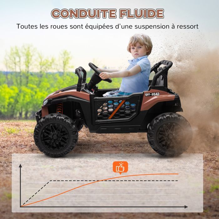 AIYAPLAY elektrische buggy voor kinderen - 2,4 GHz afstandsbediening - 2 x 12V motoren - 2 snelheden - Voor kinderen van 3-5 jaar - Bruin