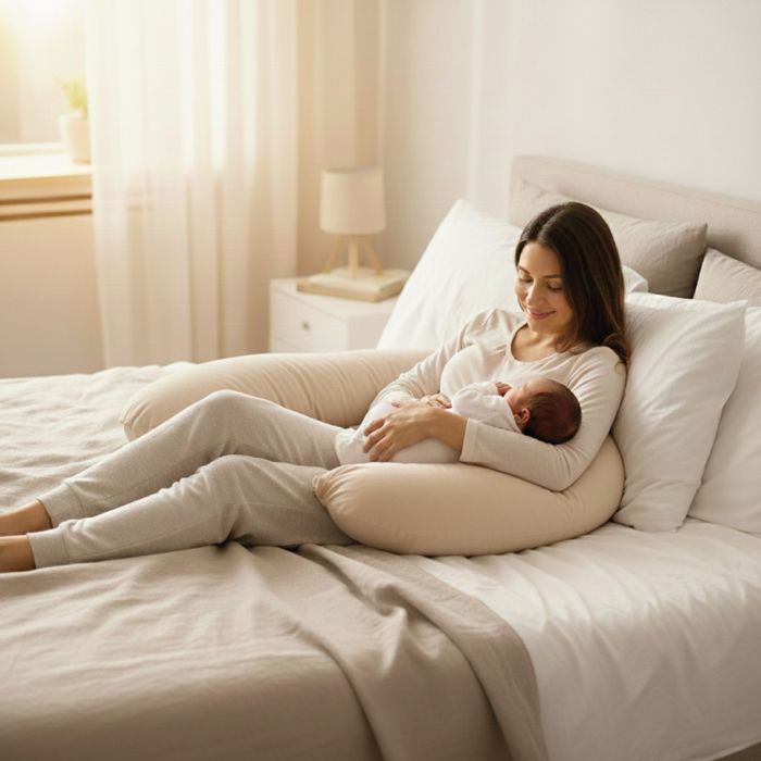 Zwangerschaps-, kraam- en voedingskussen met afneembare hoes - 100% katoen - 170 cm - Effen beige - Monsieur Bébé