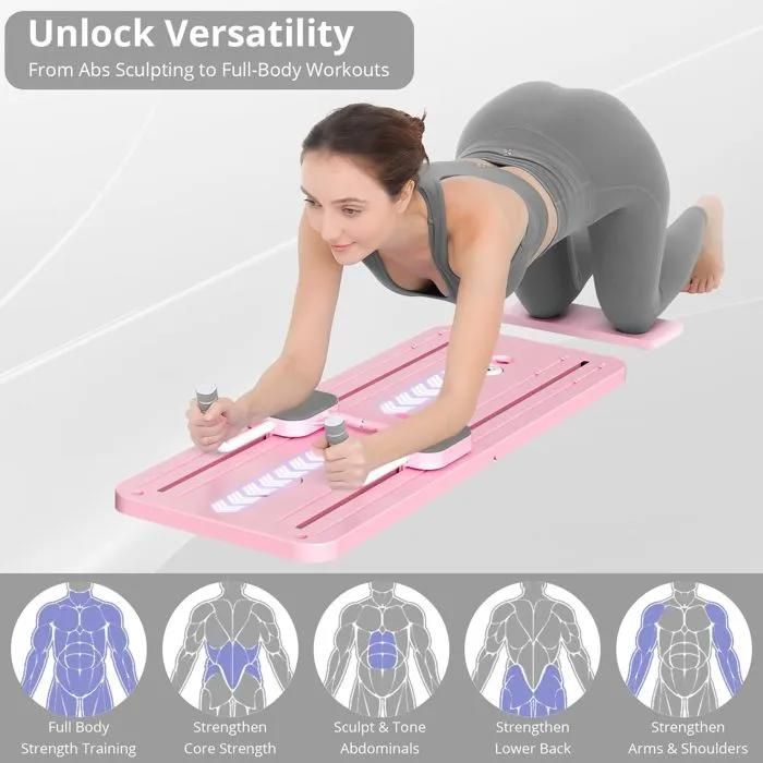 Máquina de Pilates con tabla - ALFOYU - Multifuncional 5 en 1 - Equipo de fitness para el hogar - Rosa