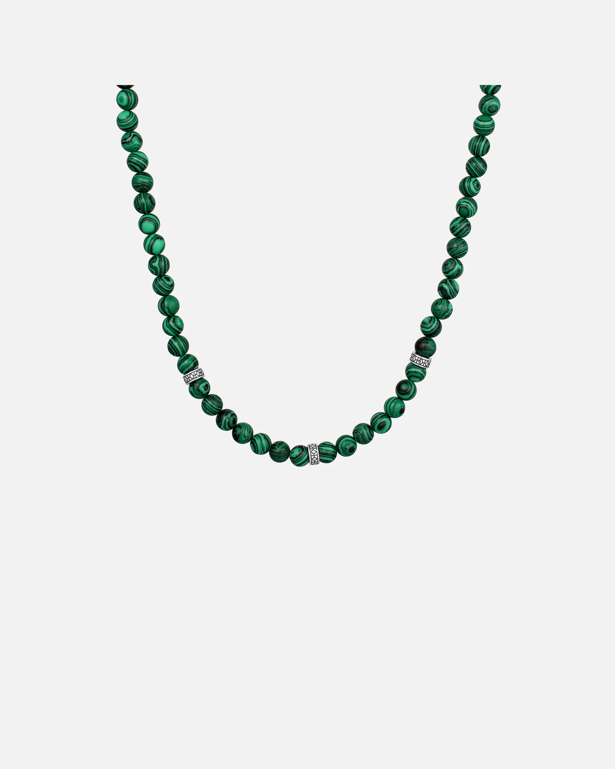 KUZZOI Kuzzoi Collier avec Pierres Hommes Perles Malachite Synthétique Vert 925 Argent Sterling Boho 50 cm