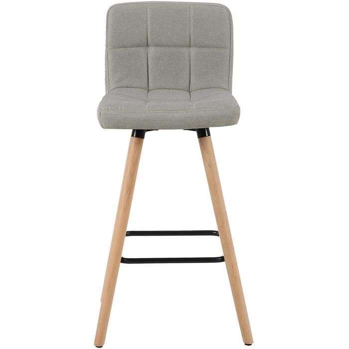 WOLTU Juego de 2 taburetes de bar con reposapiés, sillas de bar de diseño en madera maciza y lino, gris claro.