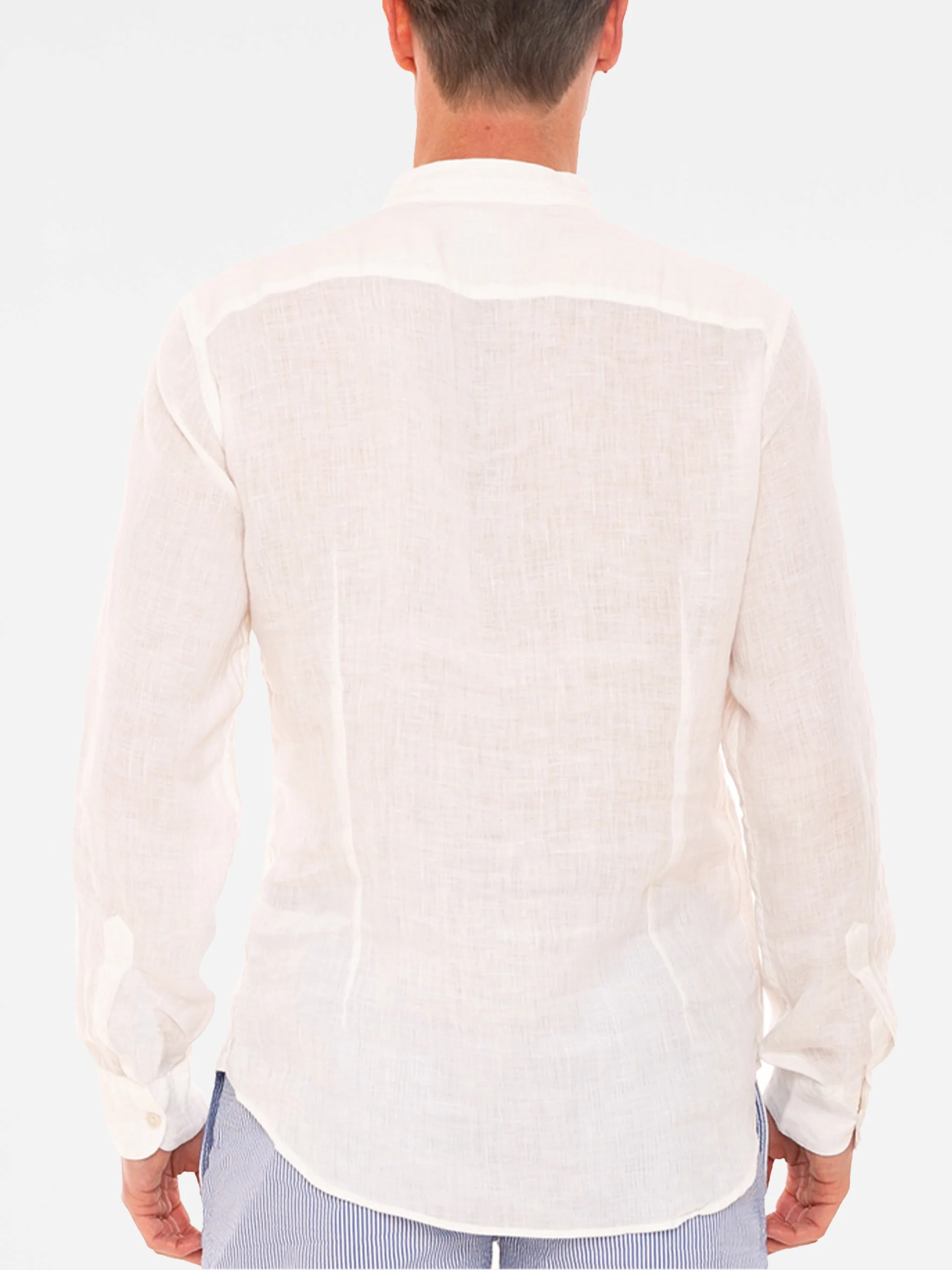 Camicia da Uomo in Lino ricamata bianco sporco