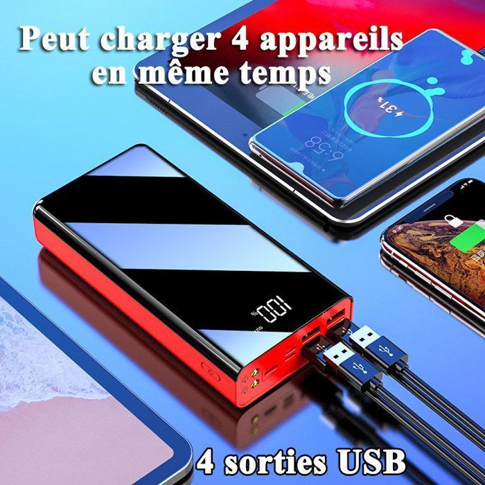 Batterie Externe - FUNSEE - 50000mAh - Charge Rapide - 4 Sorties - Compatible avec tous les téléphones