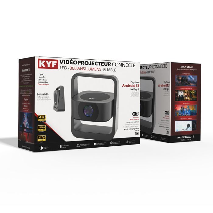 Compacte en opvouwbare videoprojector – Android 13, 4K, 300 ANSI lumen, automatische scherpstelling en keystone-correctie