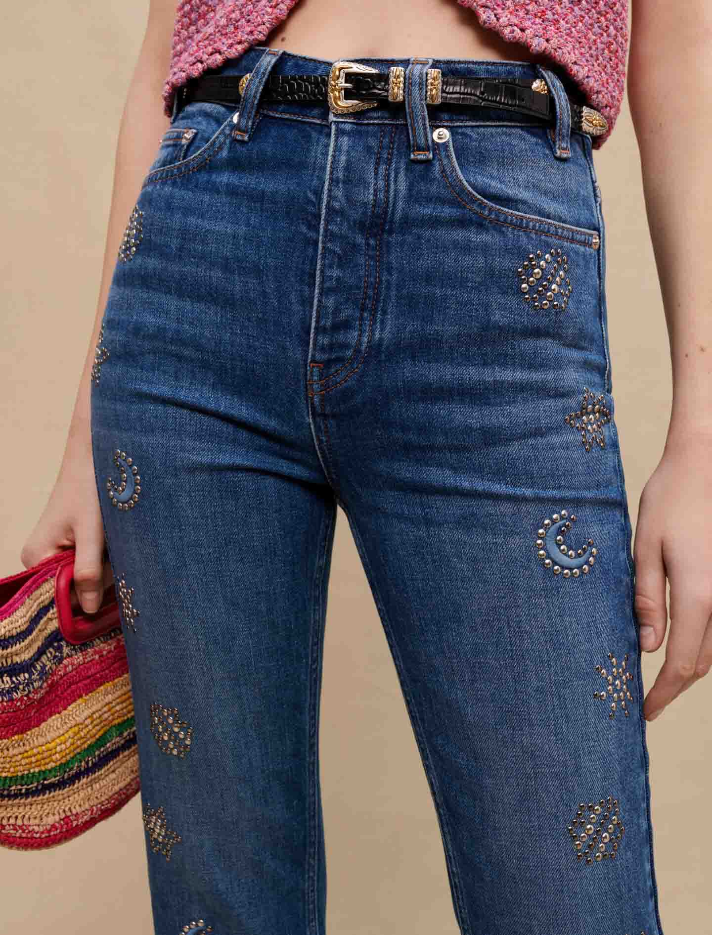 Jeans versierd met maankristallen - Blauw