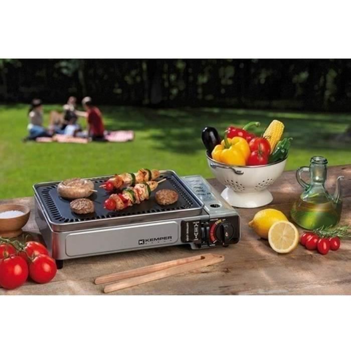 Plancha gaz portable - KEMPER - plaque anti adhésive - 2300W - valise de transport