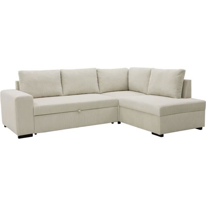 NIRVANA omkeerbare hoekbank met slaapfunctie, 4/5 zitplaatsen - Beige corduroy - Opbergvak - B247 x D183 x H87 cm