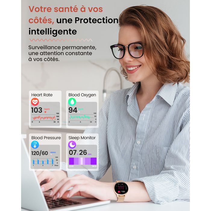 Reloj inteligente AIMIUVEI 2025 para mujer, Bluetooth 5.3, 2 correas, funciones para mujer/sueño/SpO2/120+ Sport/IP68/Gold