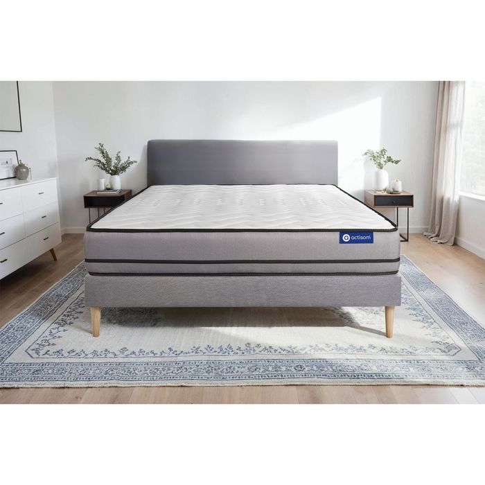 Ensemble Matelas Sommier 120x190 cm - Sommier Gris (en kit) - Actilatex Night