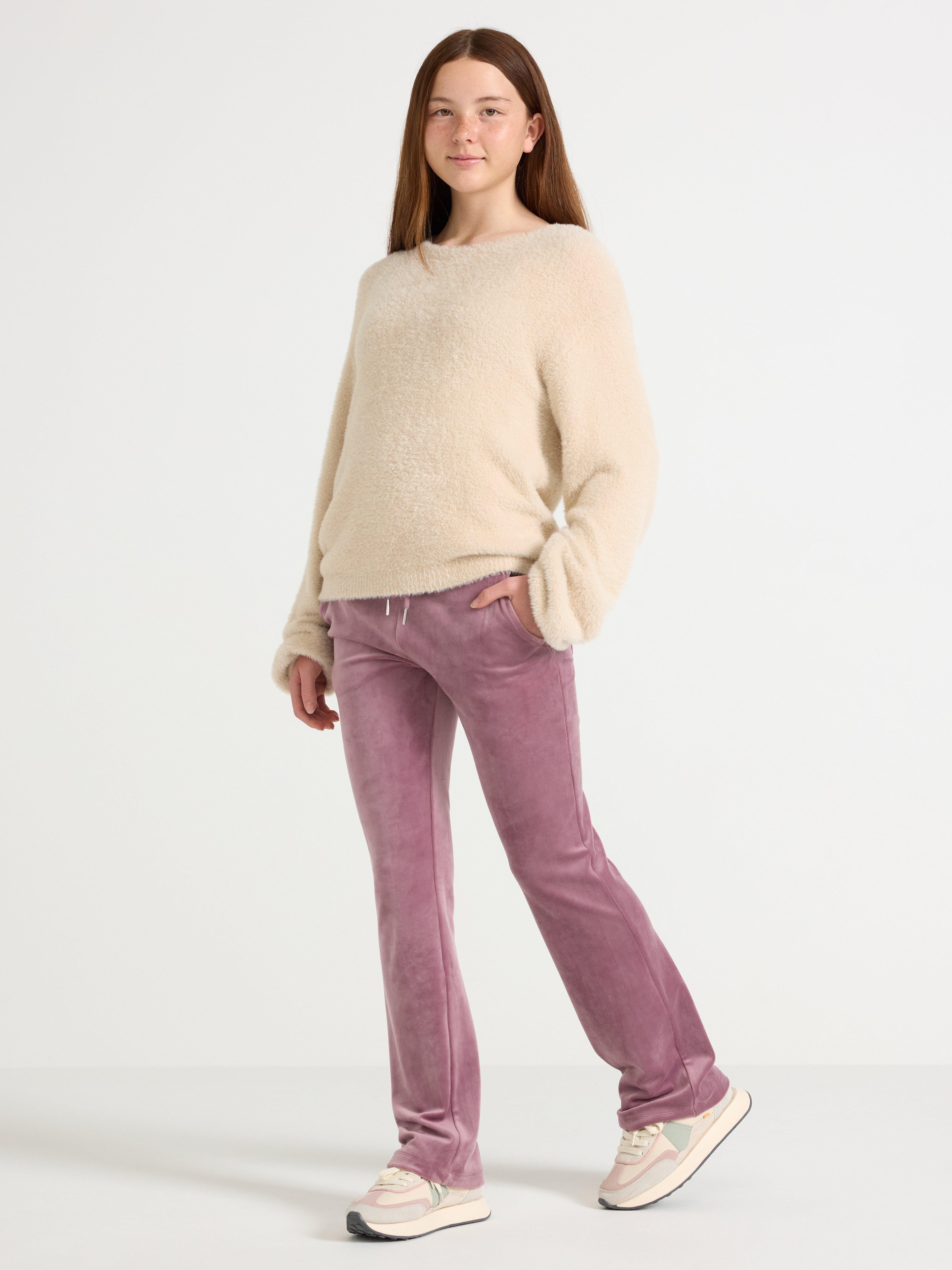 Utsvängda byxor i velour lilac