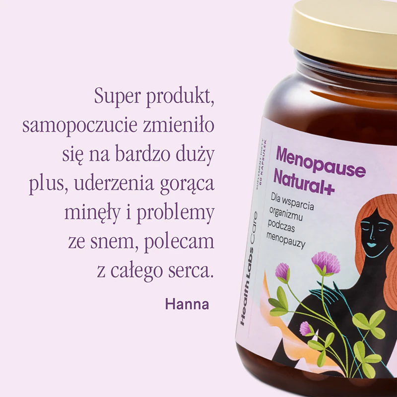 Cápsulas de suplemento alimentar Health Labs Care Menopause Natural+ para conforto durante a menopausa.