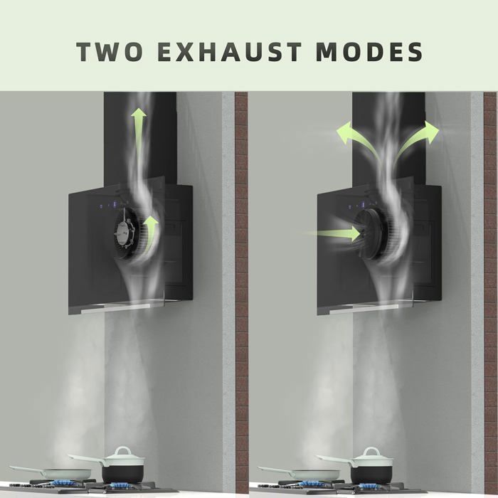 FIREGAS 60cm Cooker Hood, Class A+, 487 m³/h, Extraction or Recirculation, with Carbon Filters, Black Wall Mounted Hood
