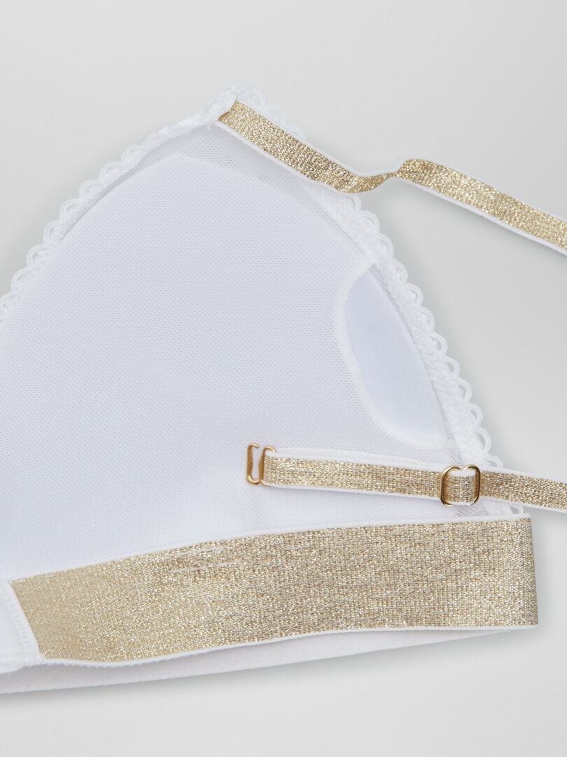 Sutiã triangular acolchoado com renda - Branco