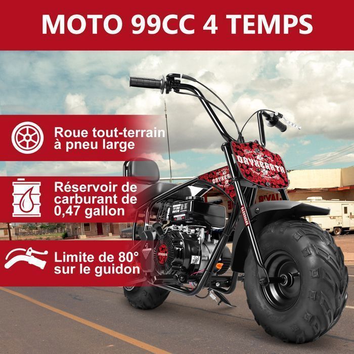 Mini Moto Tout-Terrain 99CC 4 Temps – Puissance, Sécurité et Confort pour Enfants et Adultes