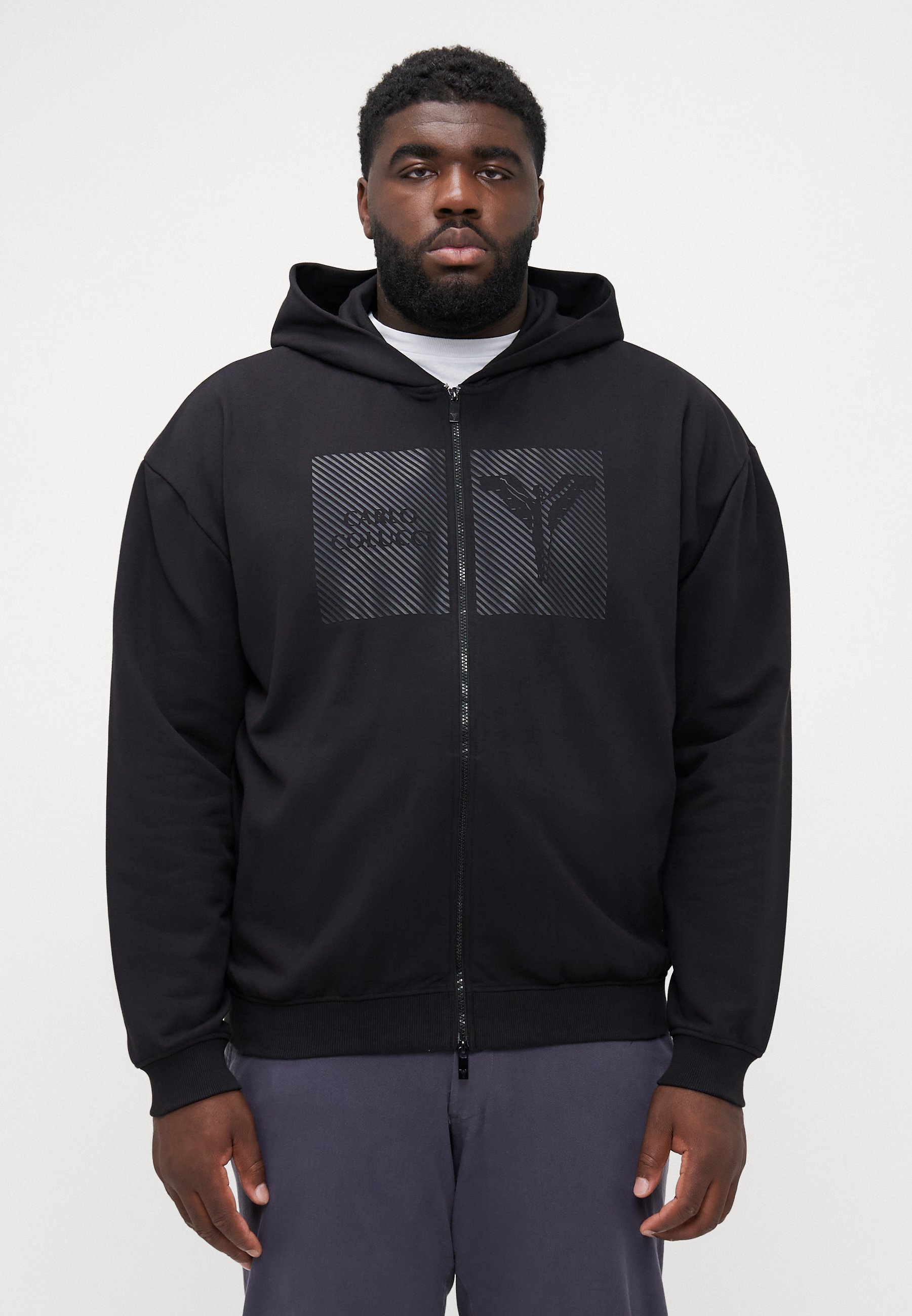 Carlo Colucci hoodie met rits - Sweatshirt met rits - zwart