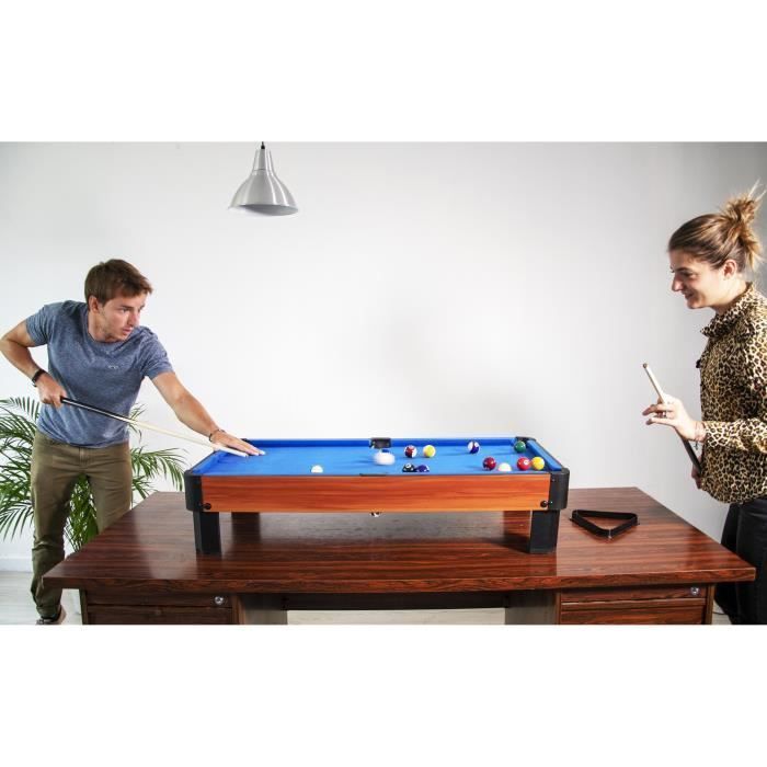 Compact tabletop pool table with accessories - Office or game room pool table kit, Brown with Blue felt