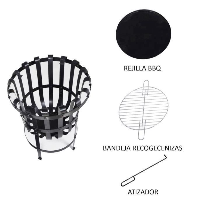 Brasero Bol à Feu Usage Extérieur en Fer 2 en 1 Kekai Dana 40x56 cm Grill Barbecue | Ramasse-cendres | Tisonnier