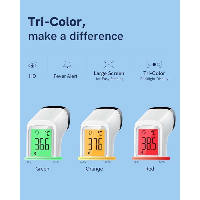 Thermomètre frontal sans contact pour adultes, thermomètres numériques infrarouges pour enfants, thermomètre bébé sans contact